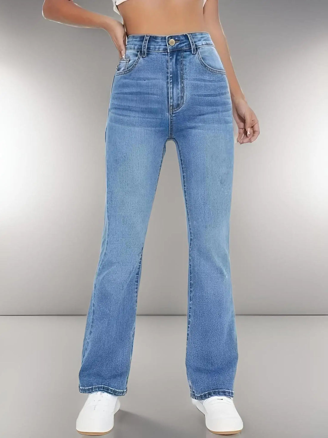 Slimming High-Waist Washed Denim Jeans